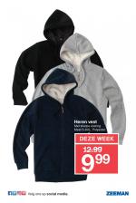 ZEEMAN reclame folder week 43 pagina.15 DEZE WEEK 999 12.99 Heren vest Met sherpa voering Maat S-XXL. Polyester. Volg ons op social media.